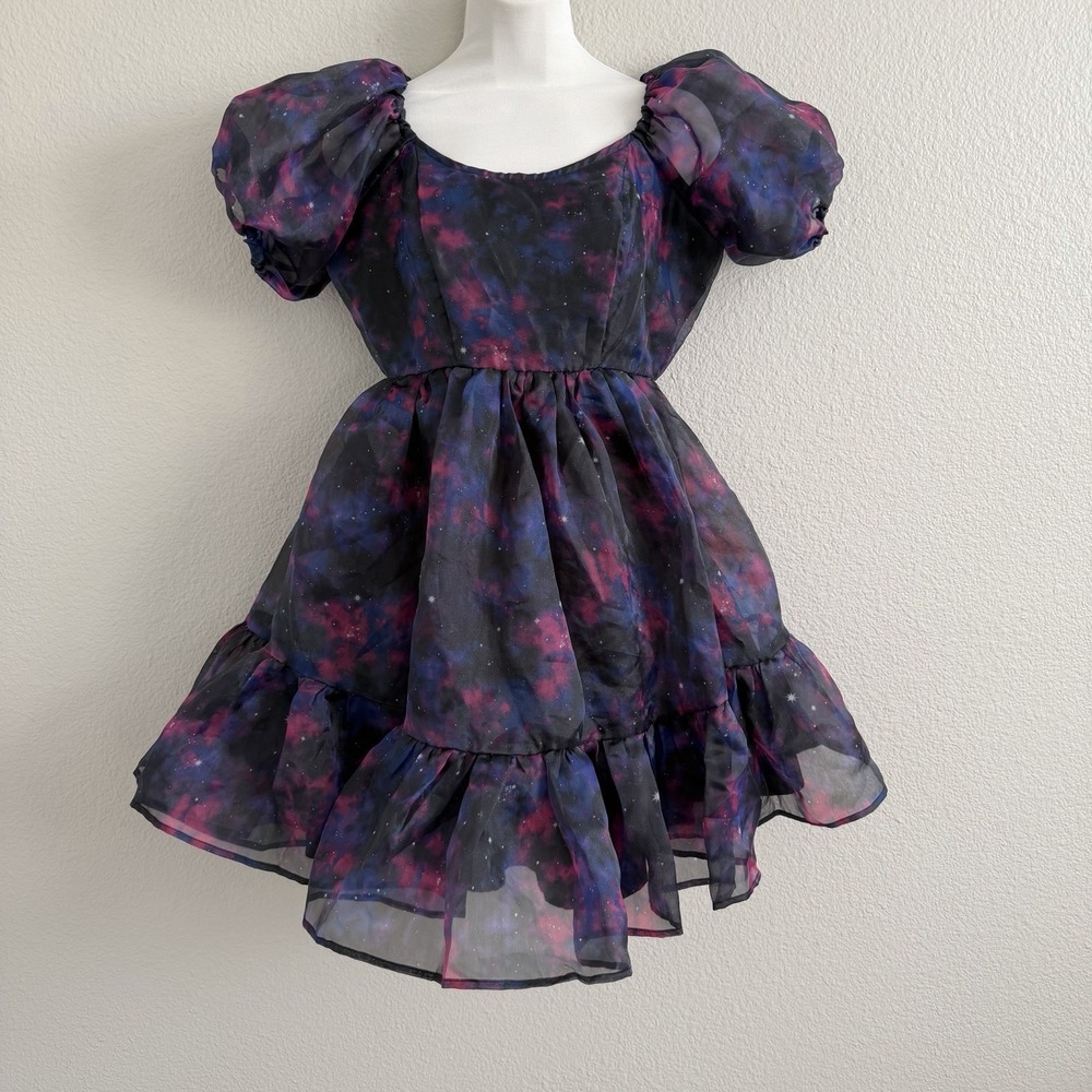 Hot Topic Small Whimsigoth Witchy Milkmaid Dress Galaxy Cosmic Aura Lined NWT